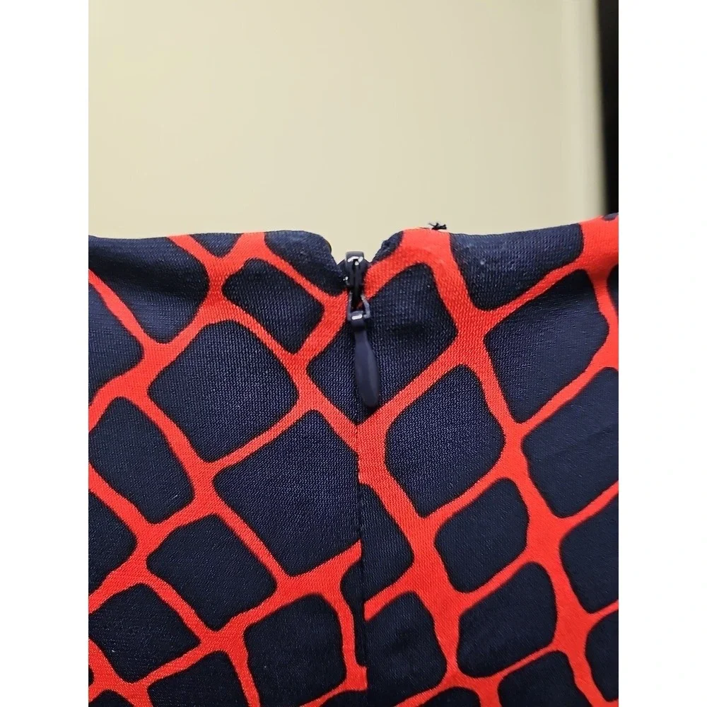Womens Dress-MICHAEL KORS-navy/red patterned stretch knit sleeveless shift-L